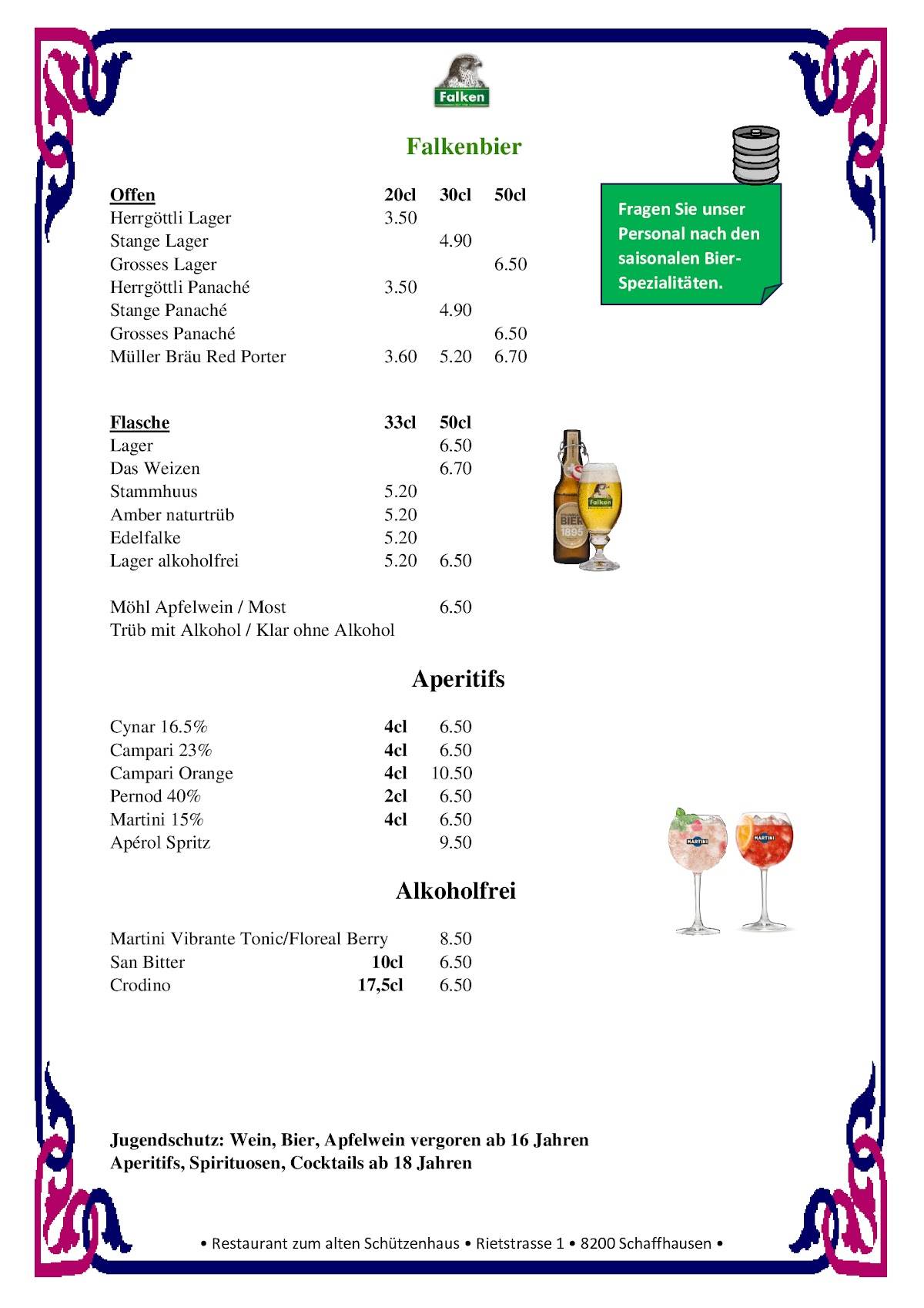 Menu di Schweizer Küche Events Restaurant Zum Alten Schützenhaus 