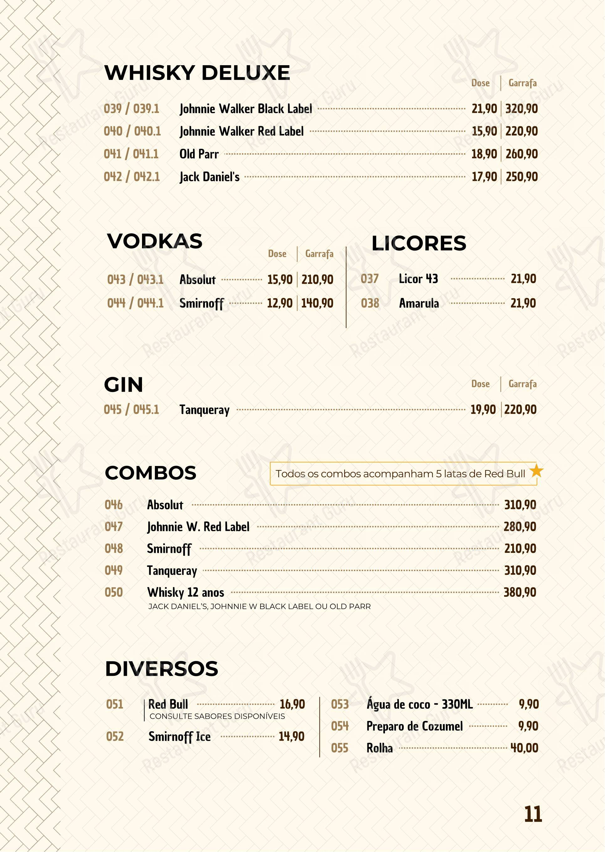Menu para Seu Juca em Brasília