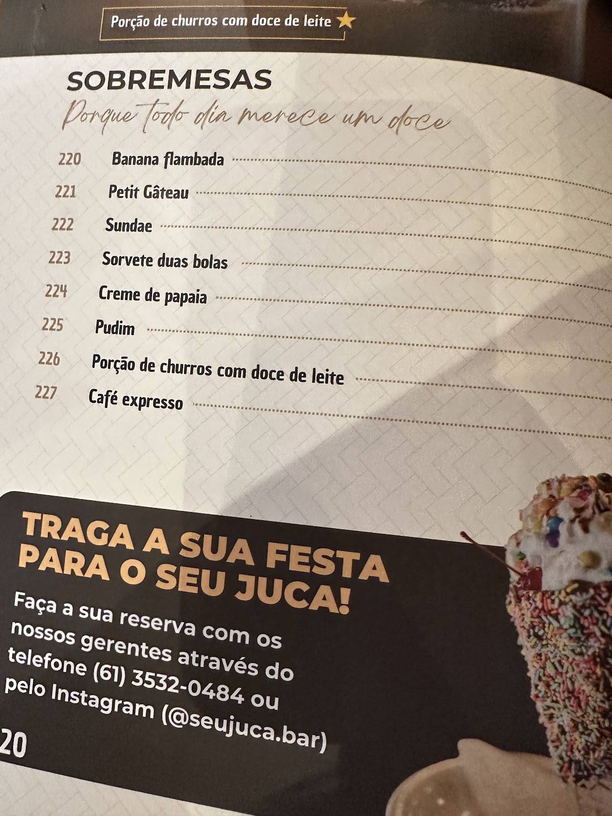 Seu Juca cardápio
