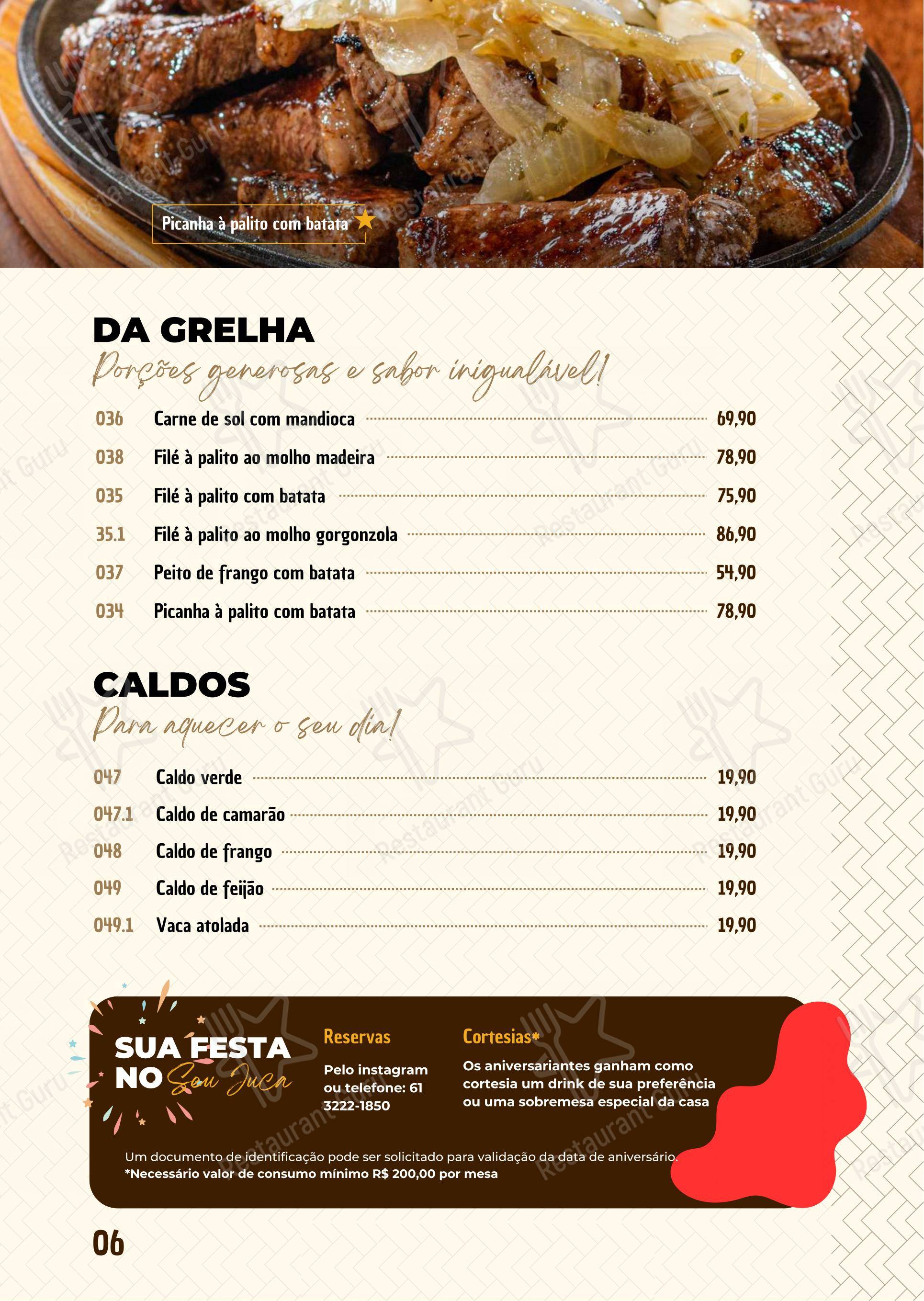Seu Juca em Brasília - 菜单