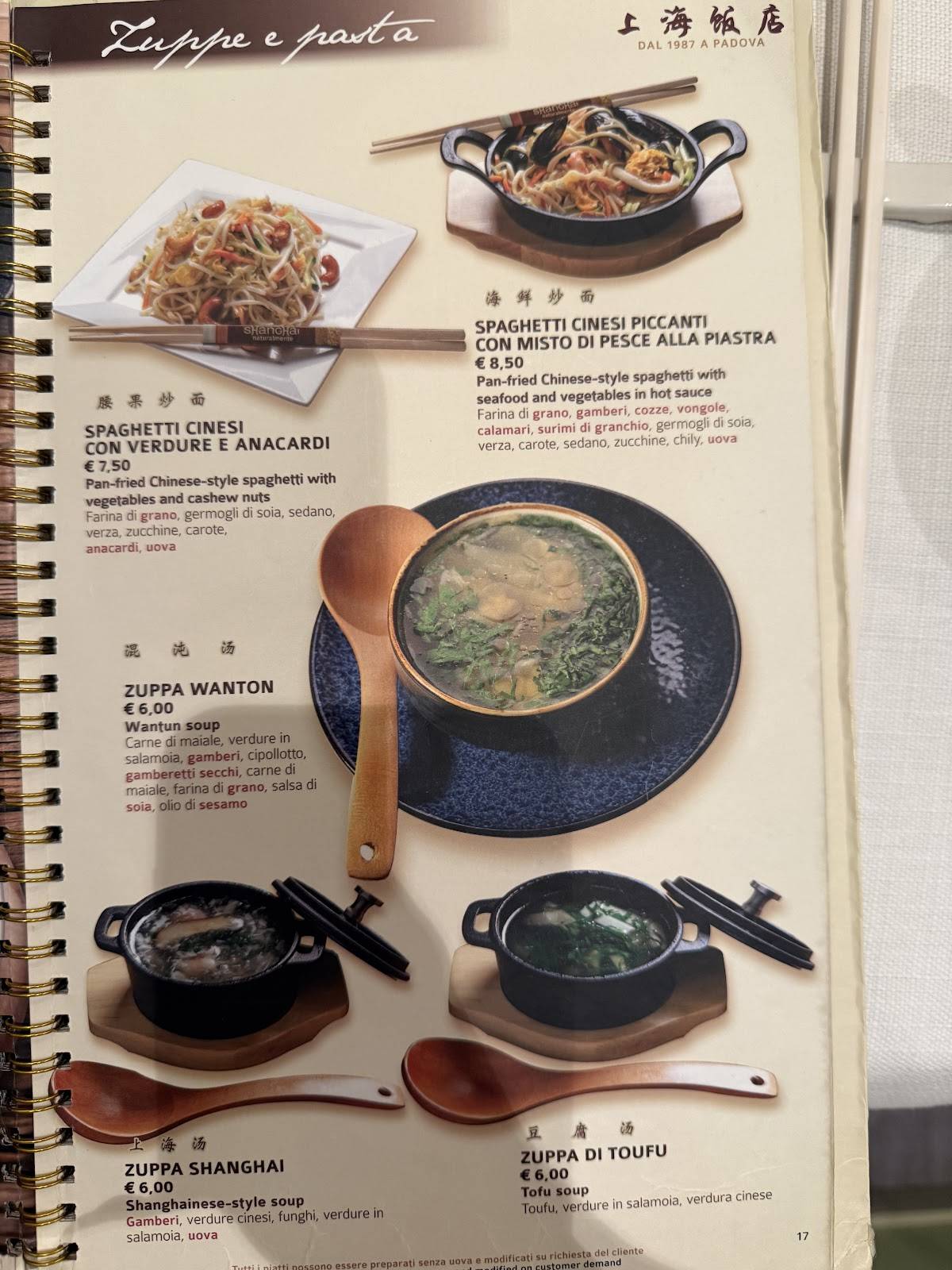 Menu di Shanghai Naturalmente 