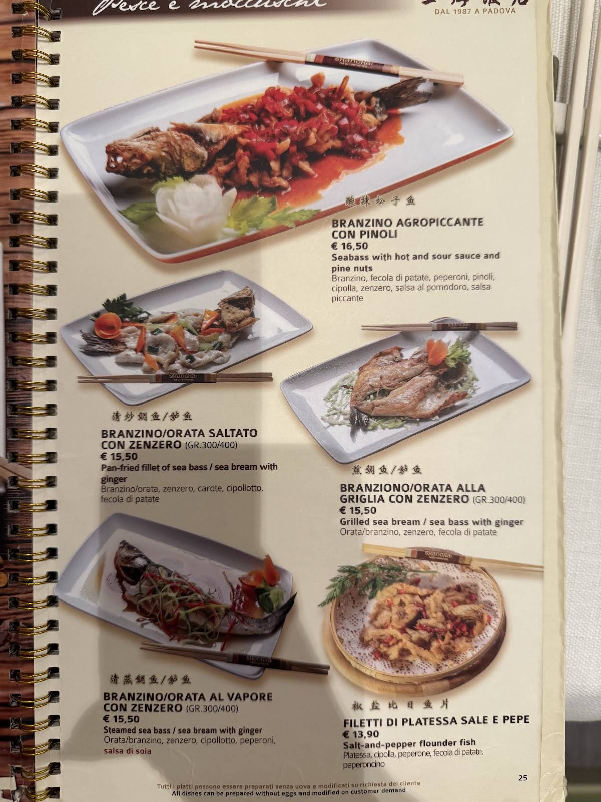 Menu di Shanghai Naturalmente 