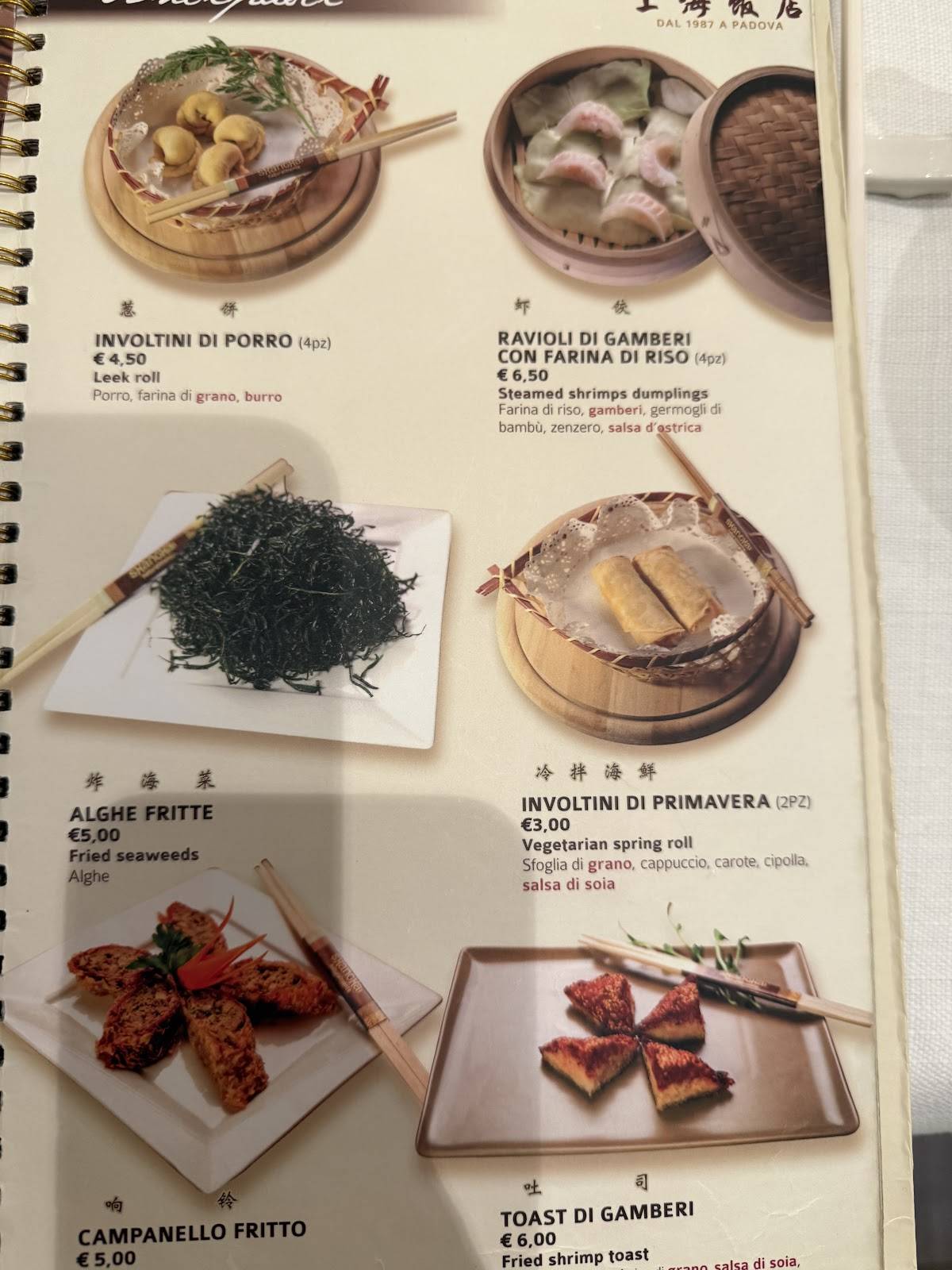 Menu di Shanghai Naturalmente 