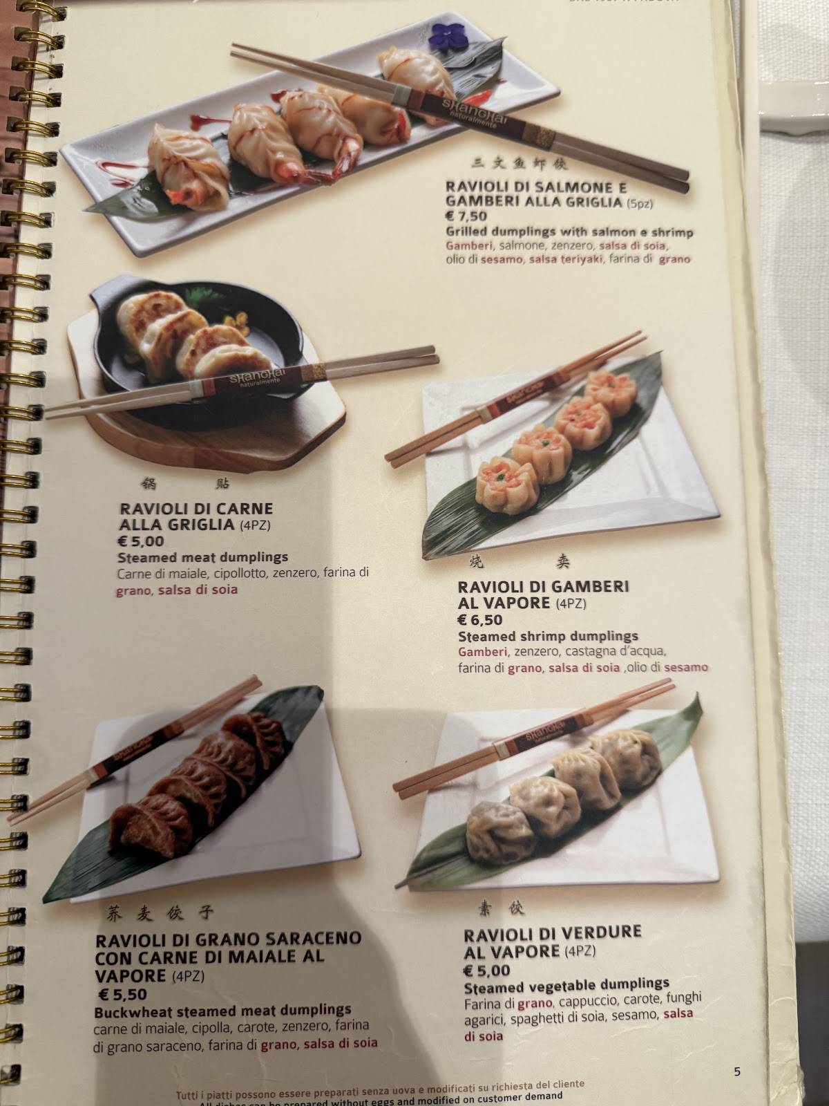 Menu di Shanghai Naturalmente 