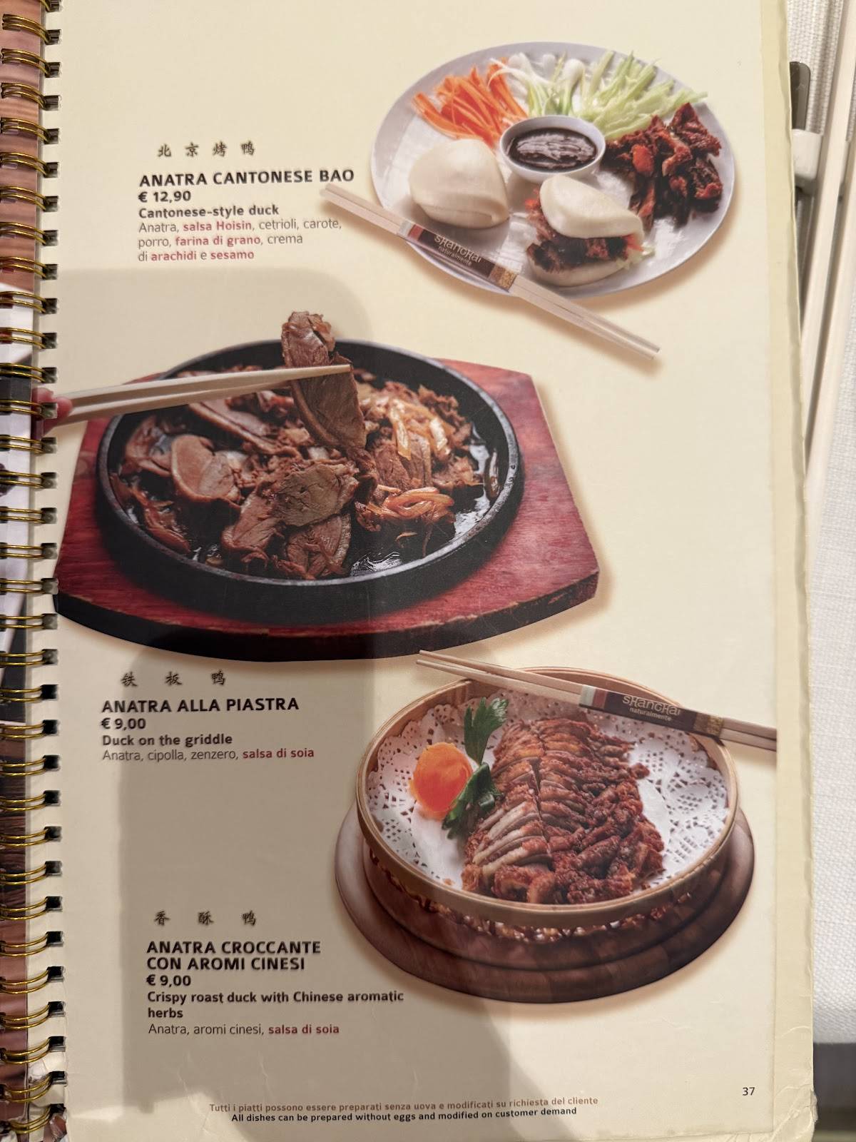 Menu di Shanghai Naturalmente 