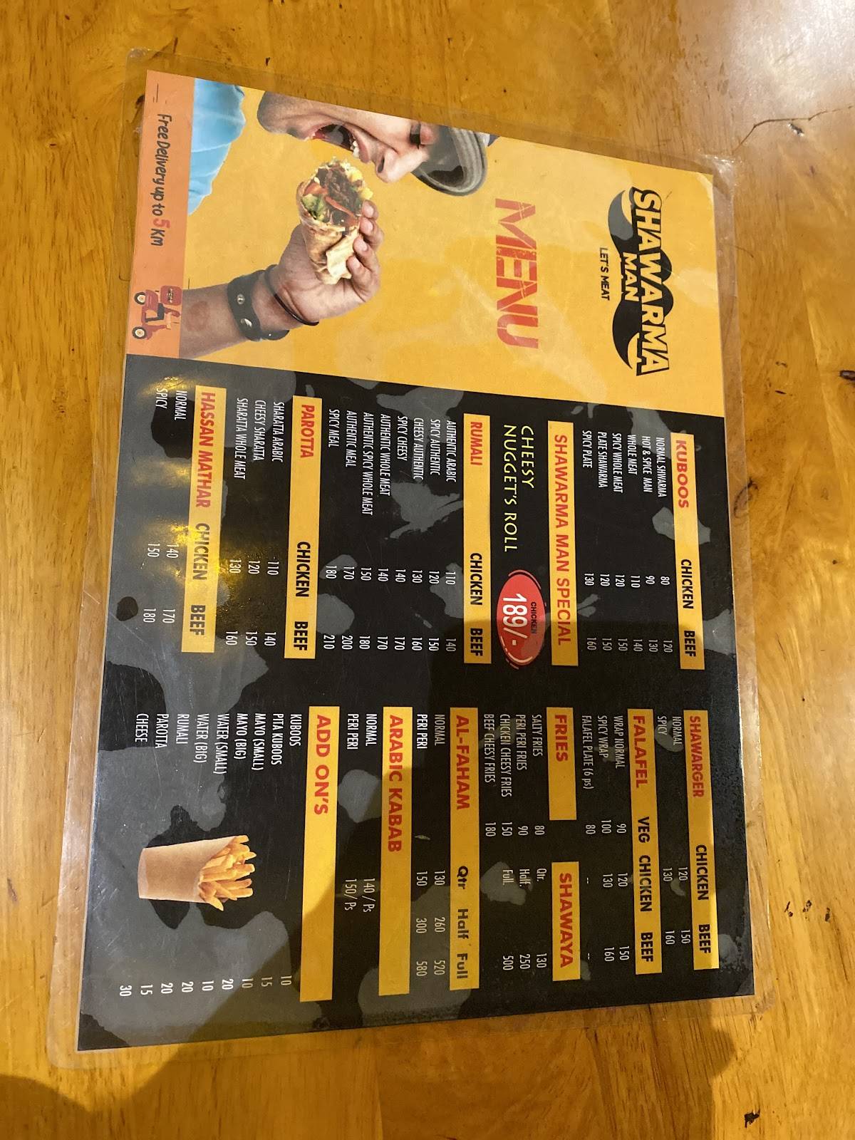 Shawarma man menu