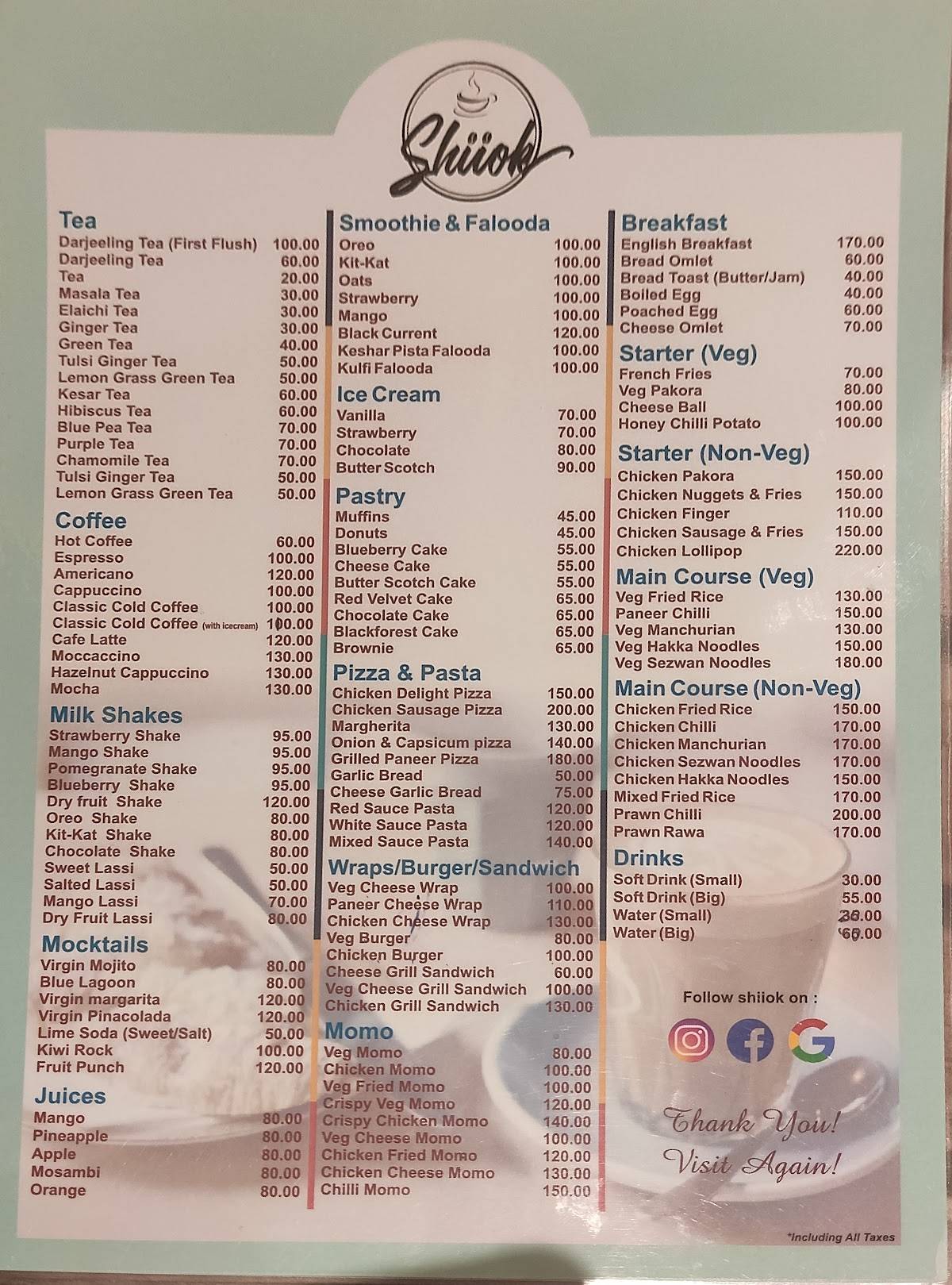 Shiiok menu