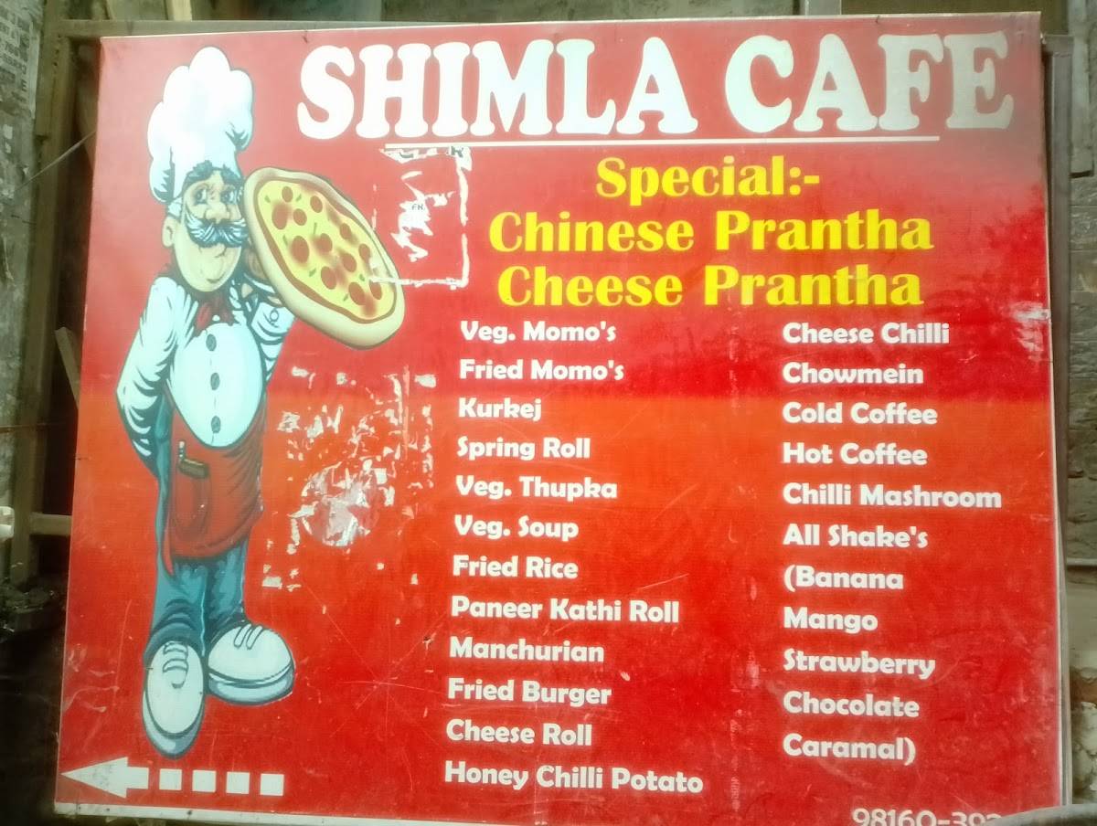 Shimla Cafe menu