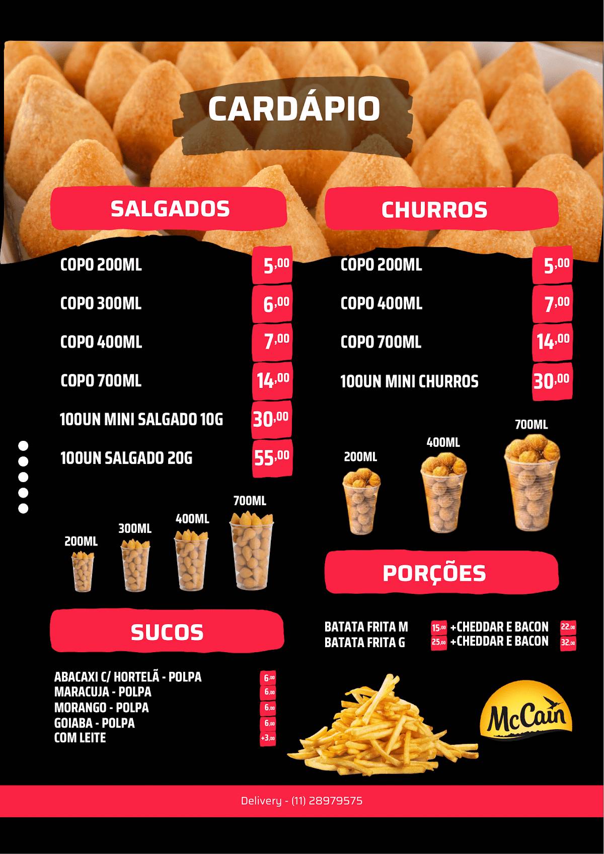 Show no Copo - Salgados cardápio