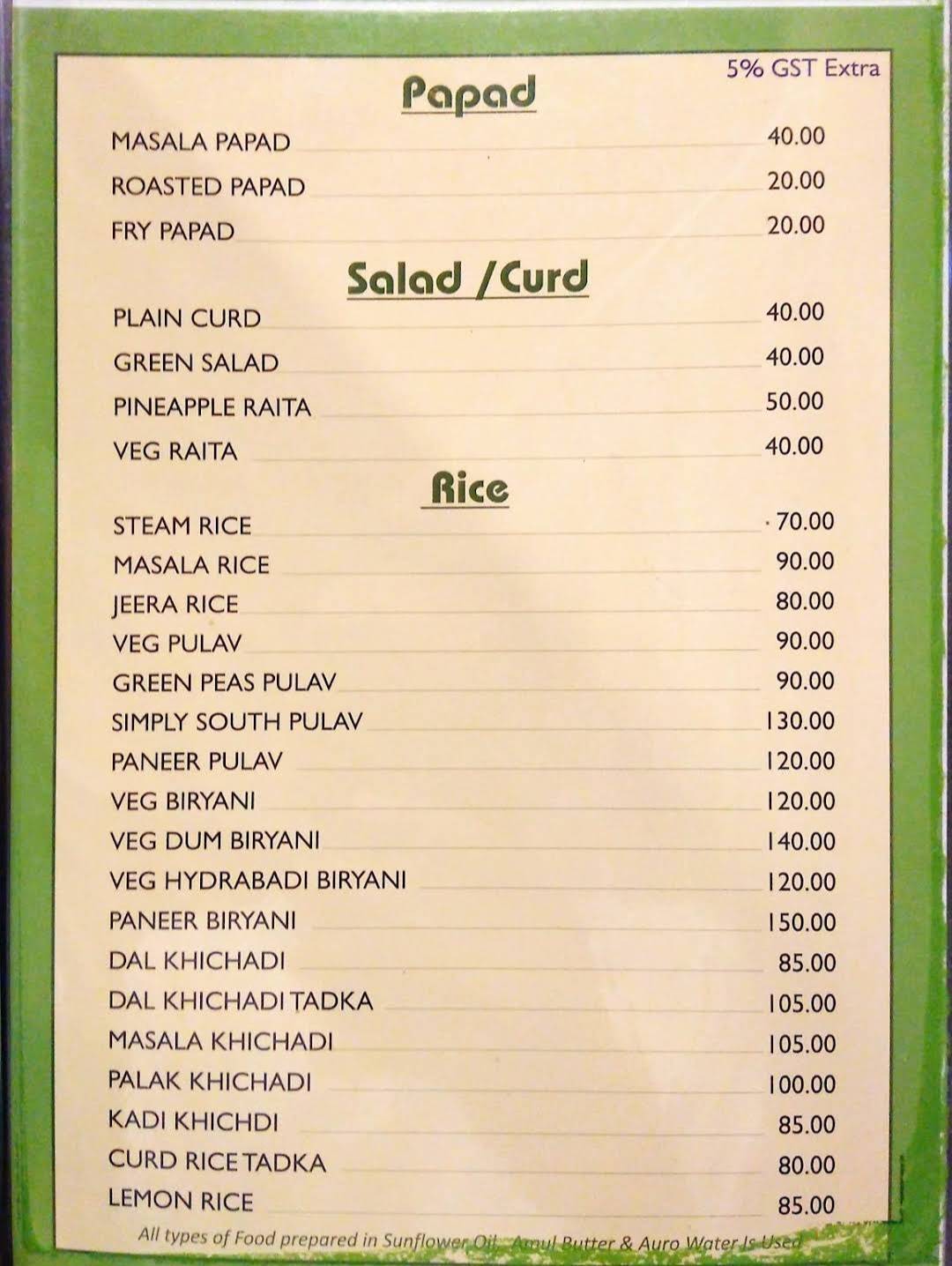 Simply South Refreshment menu