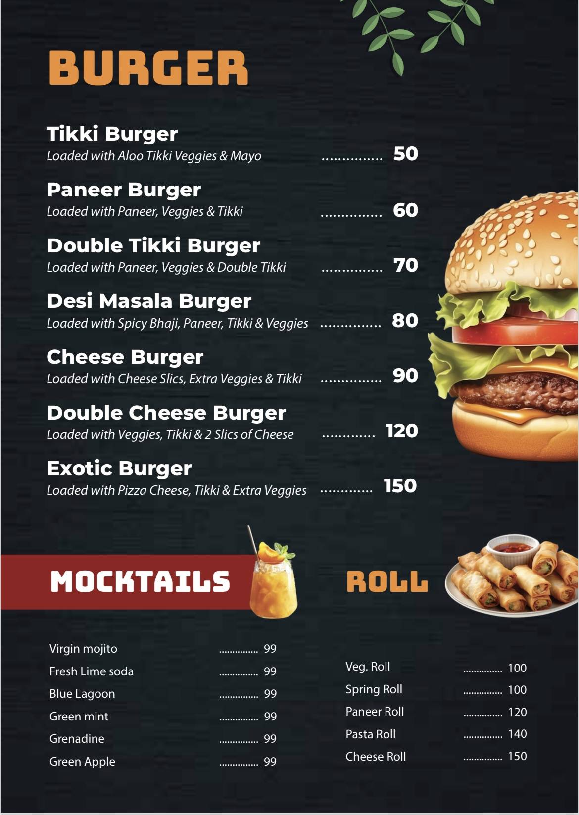 Sk Burger menu