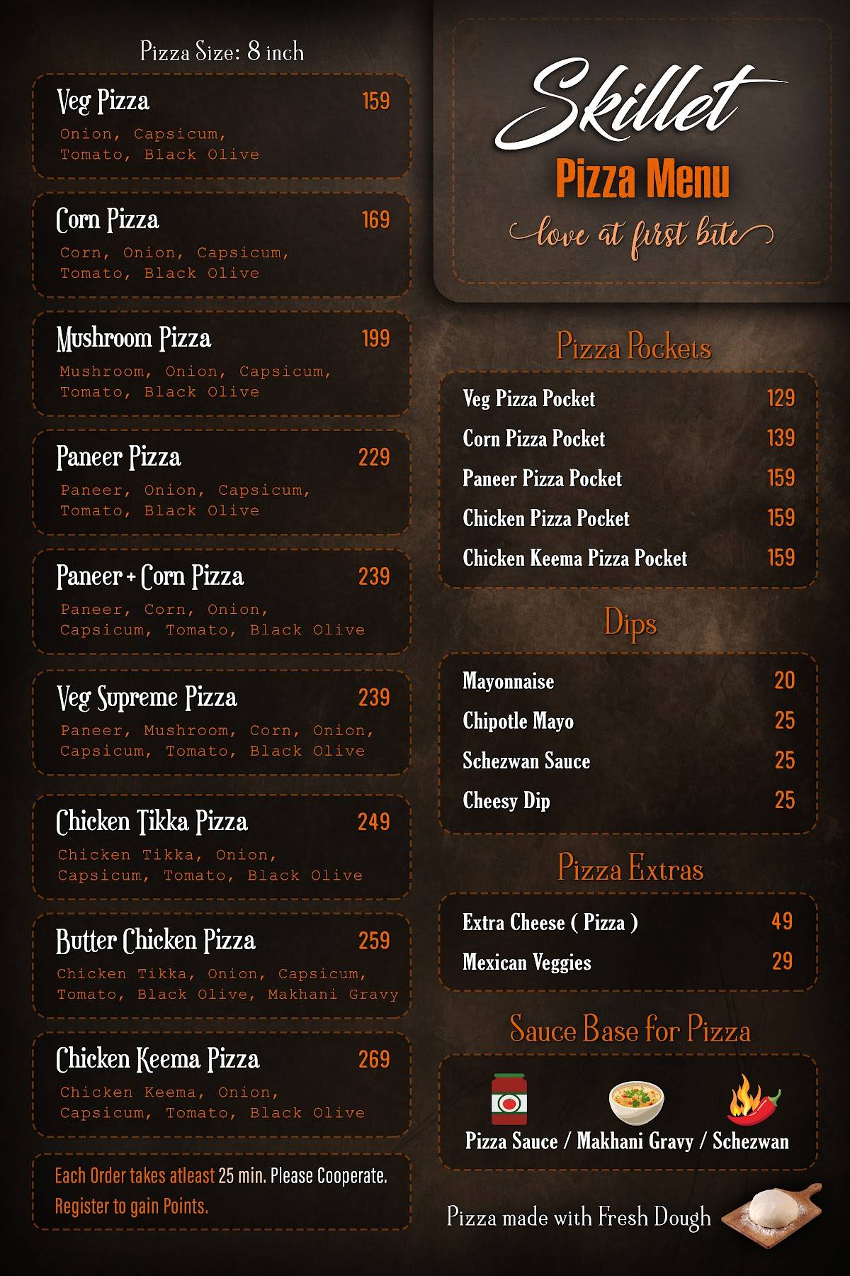 Skillet Pizza menu