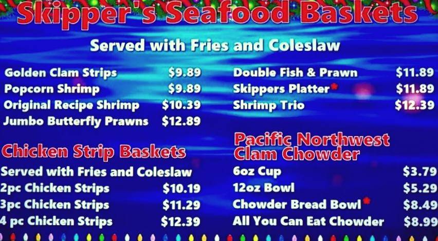 Menu At Skippers Seafood Chowder Restaurant Silverdale