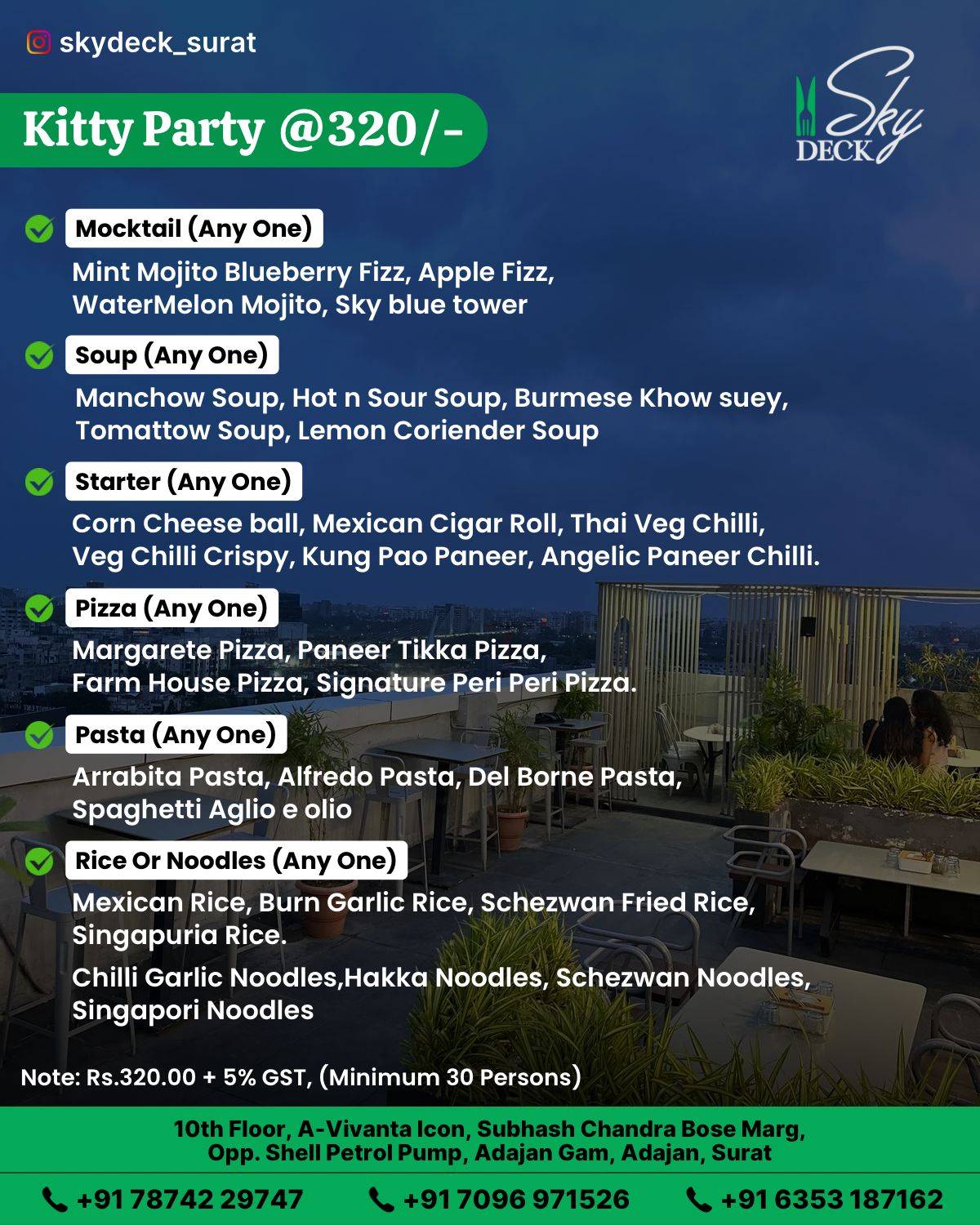 Skydeck - Rooftop Multi Cusin Restaurant menu