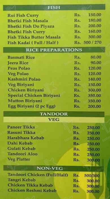 Skygreen Rooftop Restaurant menu