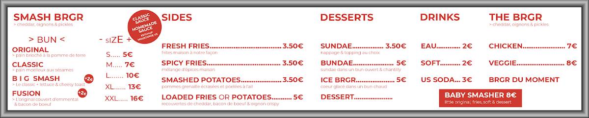 Menu de Smash BRGR