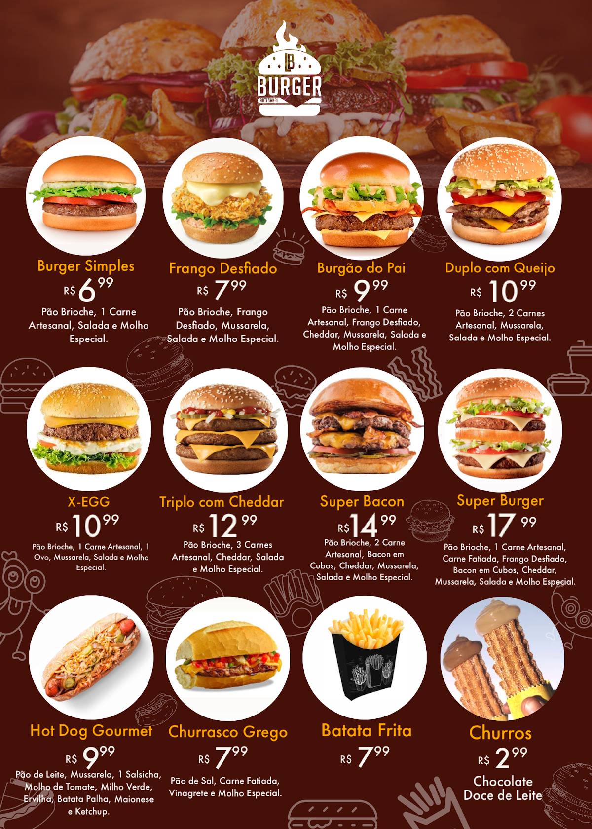 LB Burger Artesanal cardápio