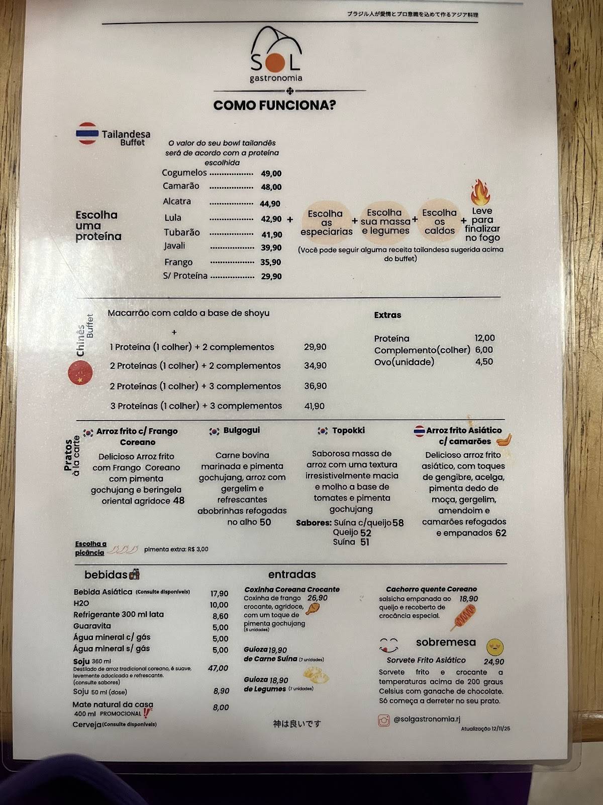 Sol Gastronomia cardápio