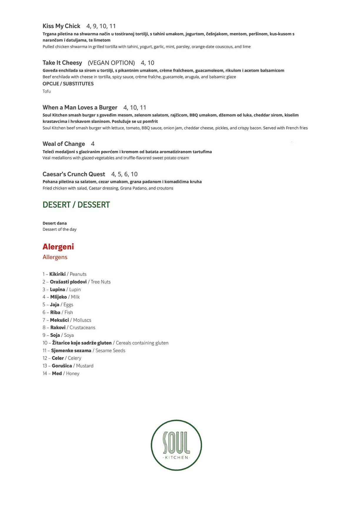 Menu di Soul Kitchen 