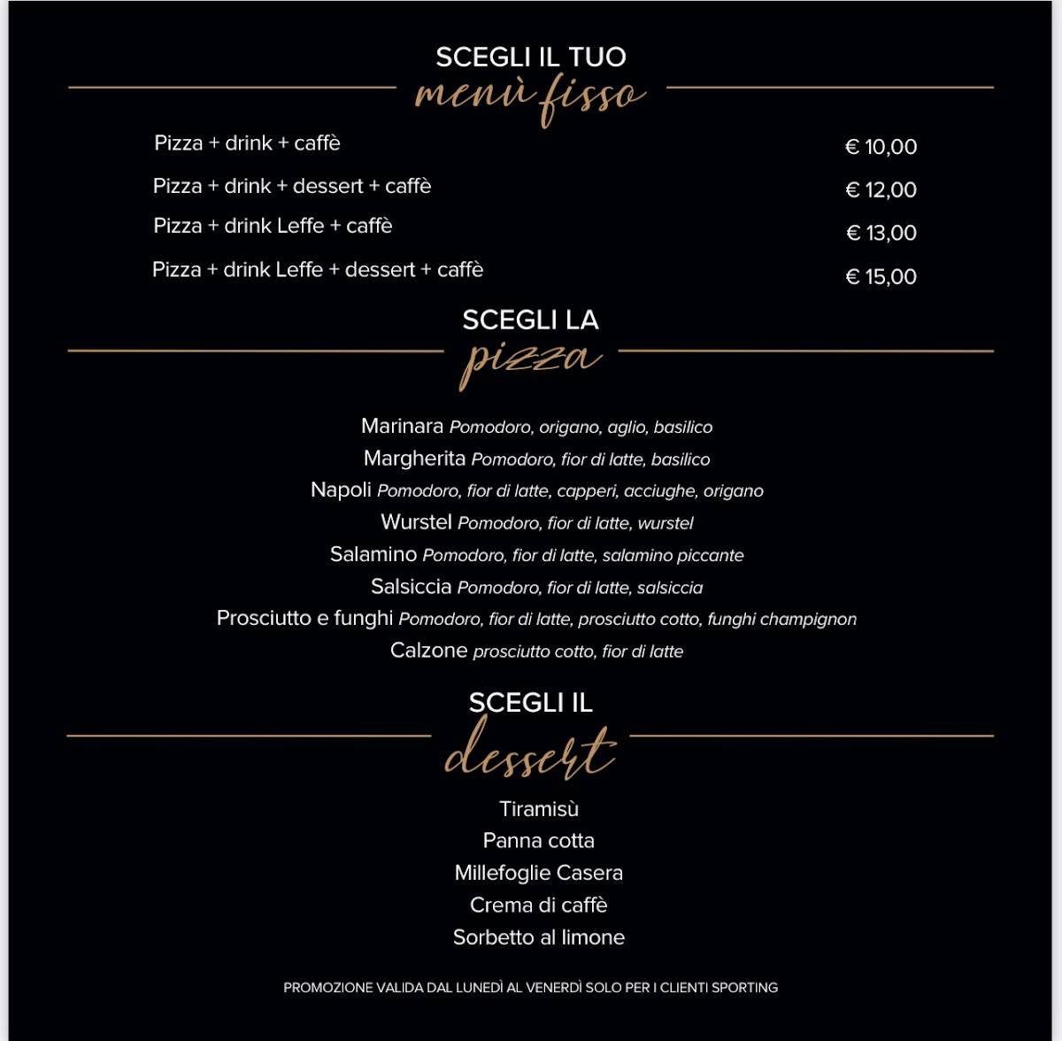 Menu di Sporting club Village 