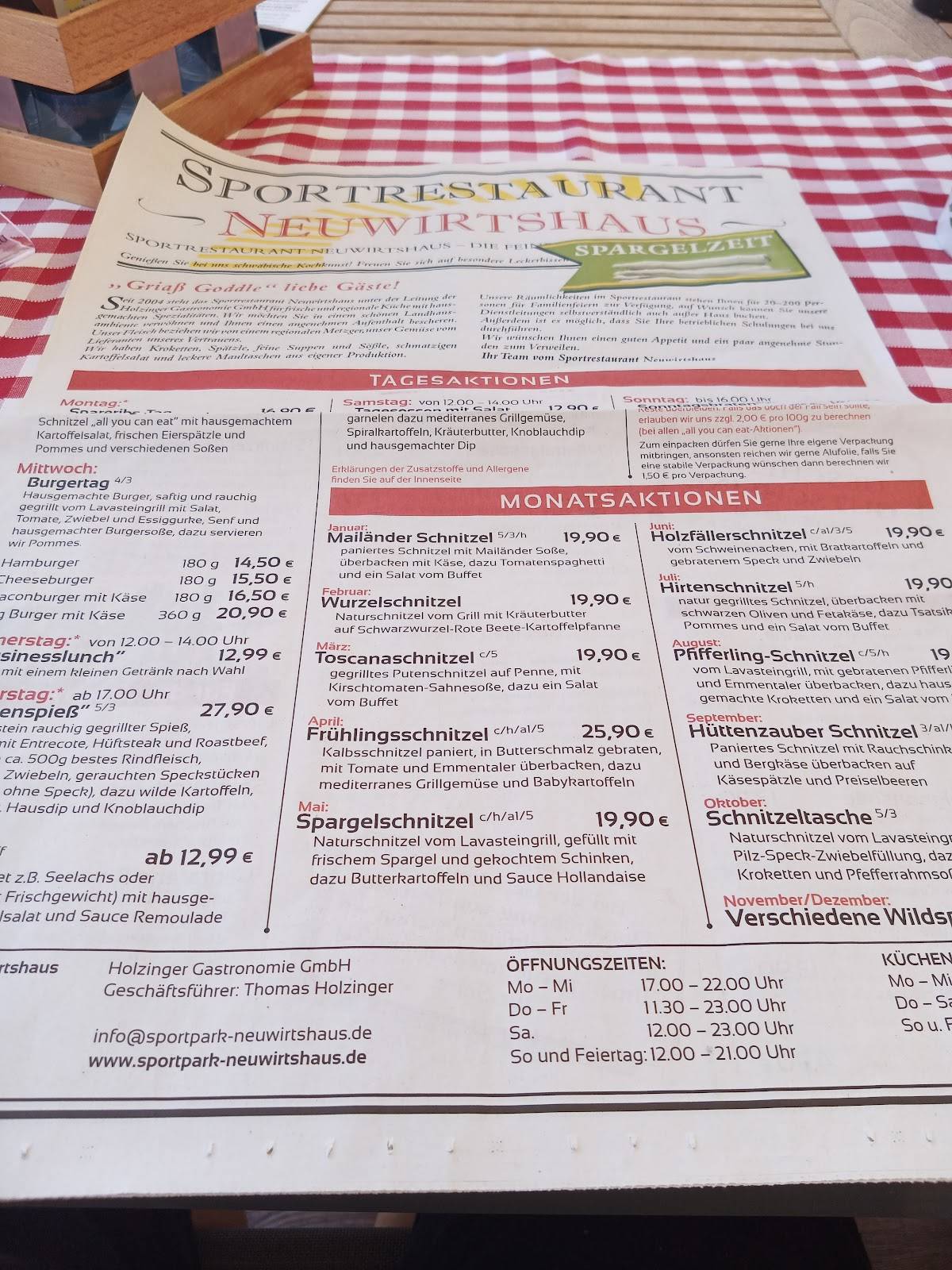 Speisekarte von Sportgaststätte Neuwirtshaus restaurant Stuttgart