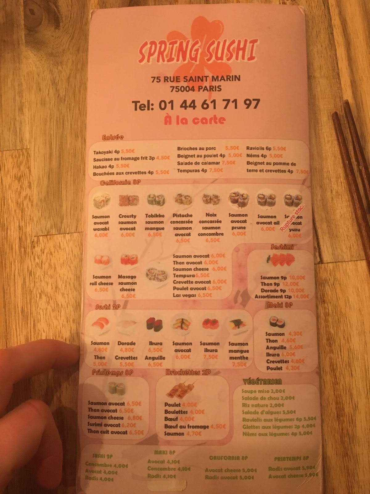 Menu de Spring Sushi