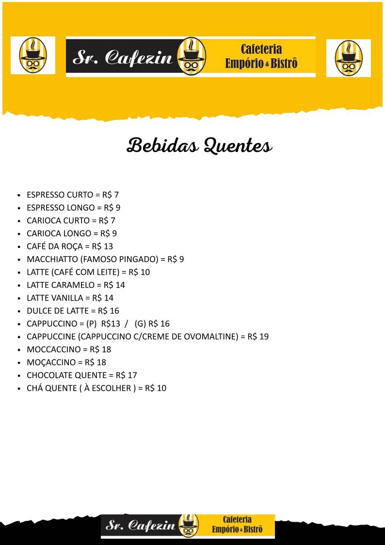 Sr. Cafezin - Cafeteria, Empório e Bistrô cardápio