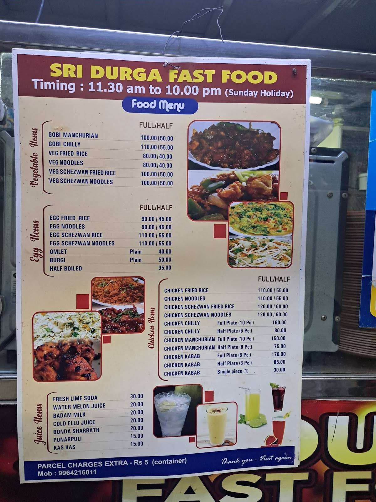 Sri Durga Fast Food menu