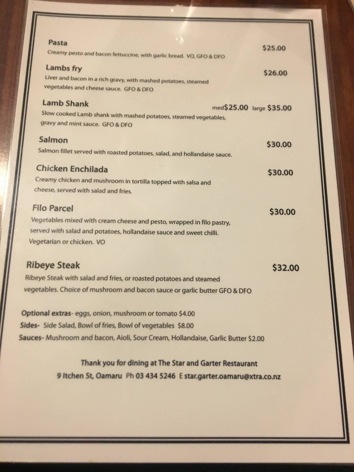 Menu At Star And Garter Restaurant Oamaru