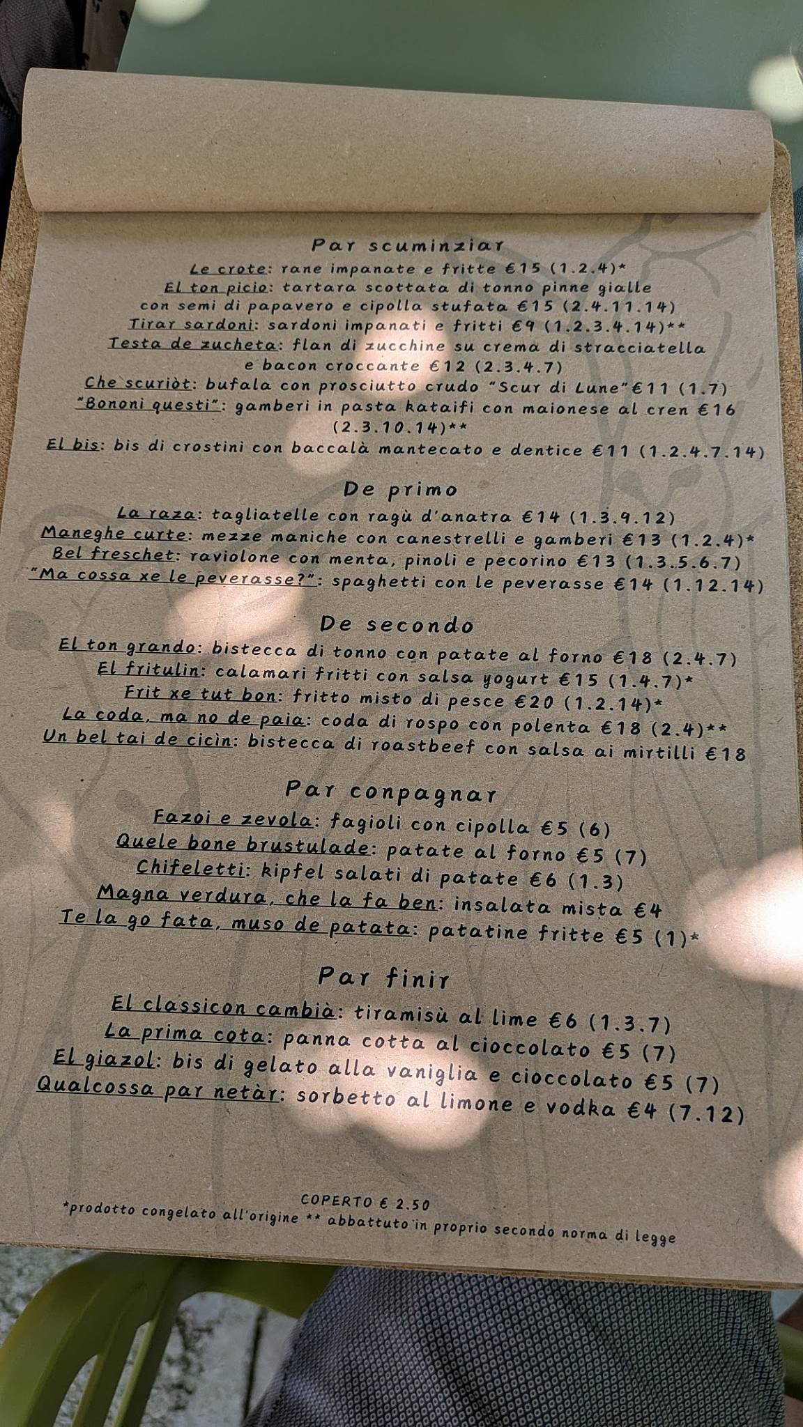 Menu di Riserva Alberoni Osteria Bisiaca 