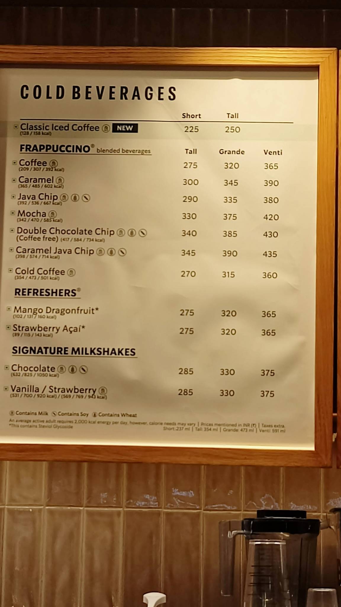 Starbucks menu
