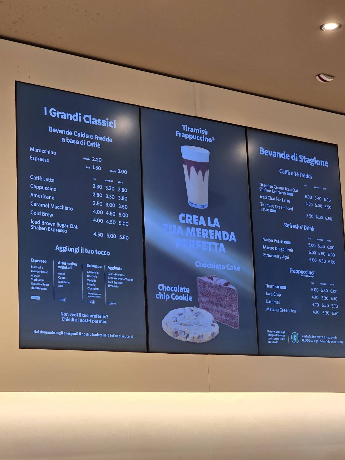 Menu di Starbucks - Roma Castel Romano Designer Outlet 