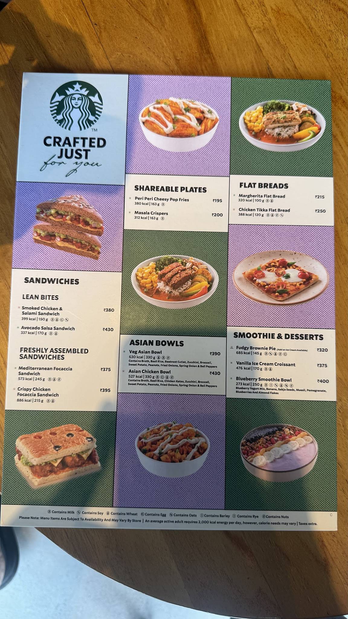 Starbucks menu