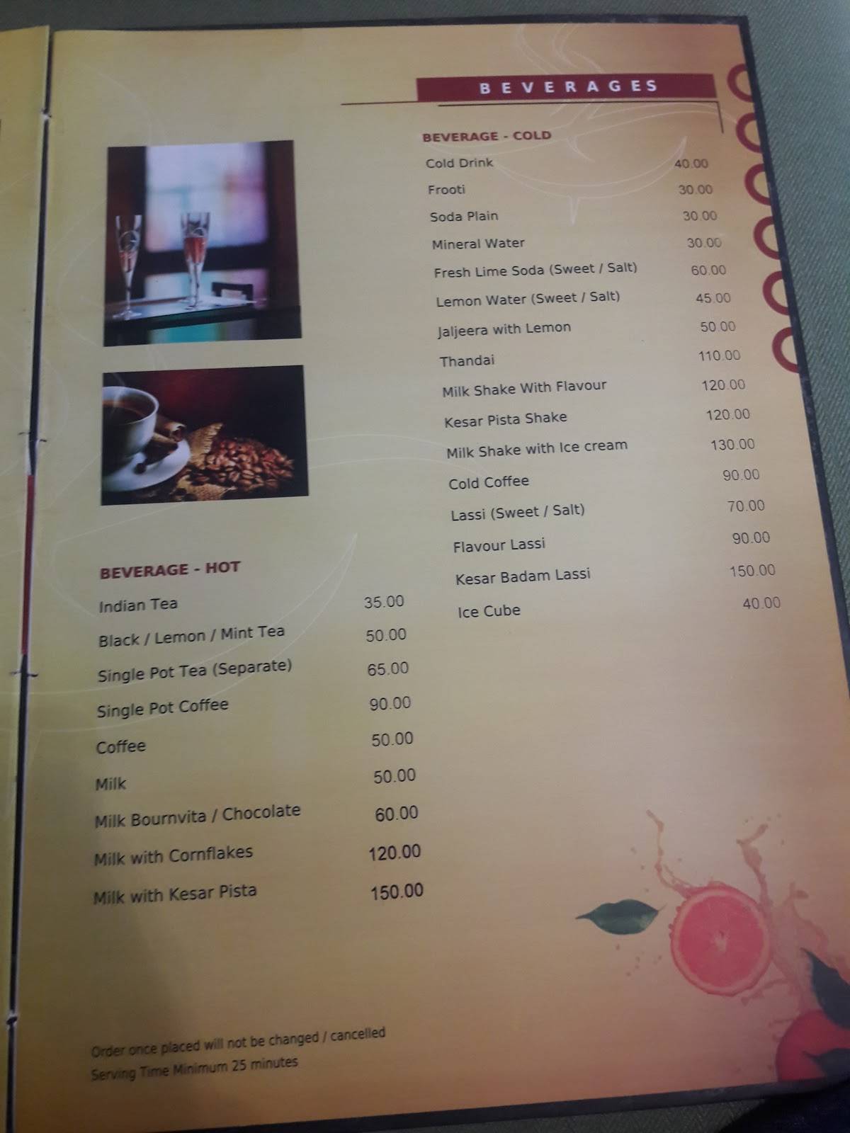 Status Restaurant menu
