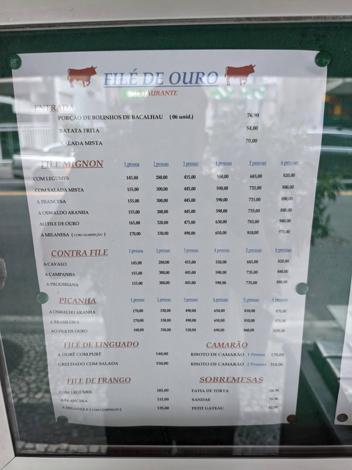 Filé de Ouro cardápio