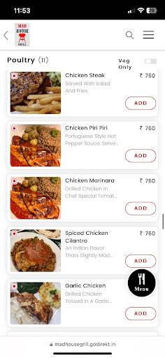 Mad House Grill menu