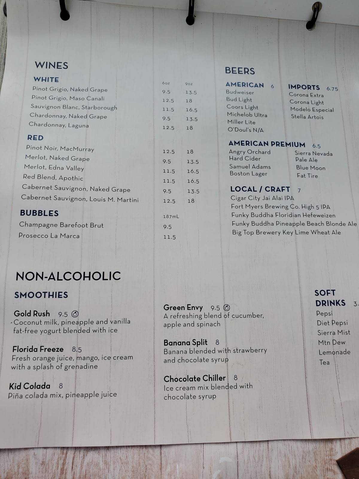 Menu at Stilts Bar & Grill, Marco Island