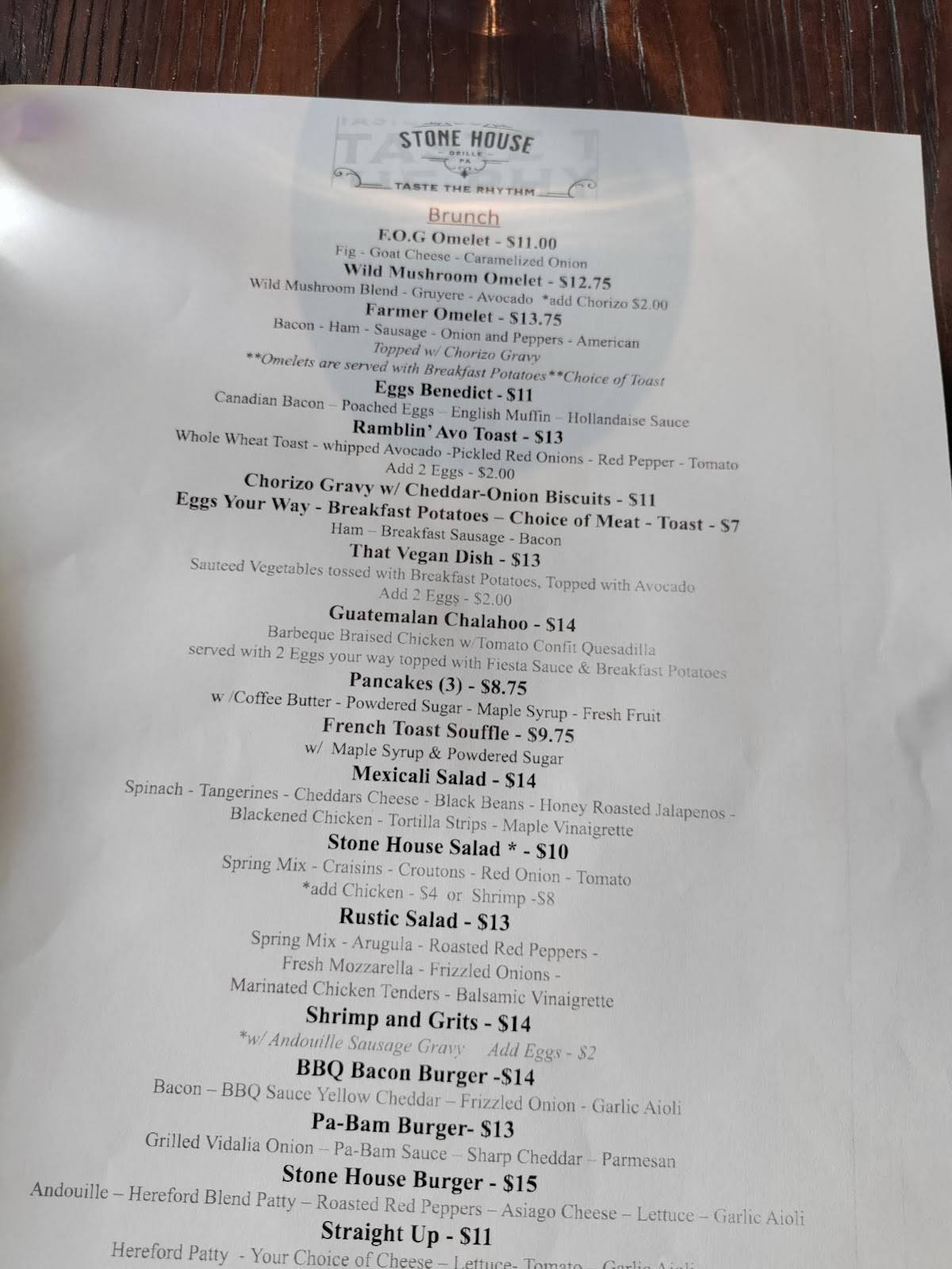 Menu at Stone House Grille restaurant, Kimberton, Hares Hill Rd