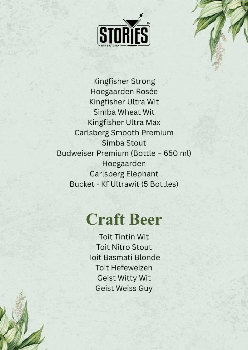 Stories Bar & Kitchen - Rajajinagar menu