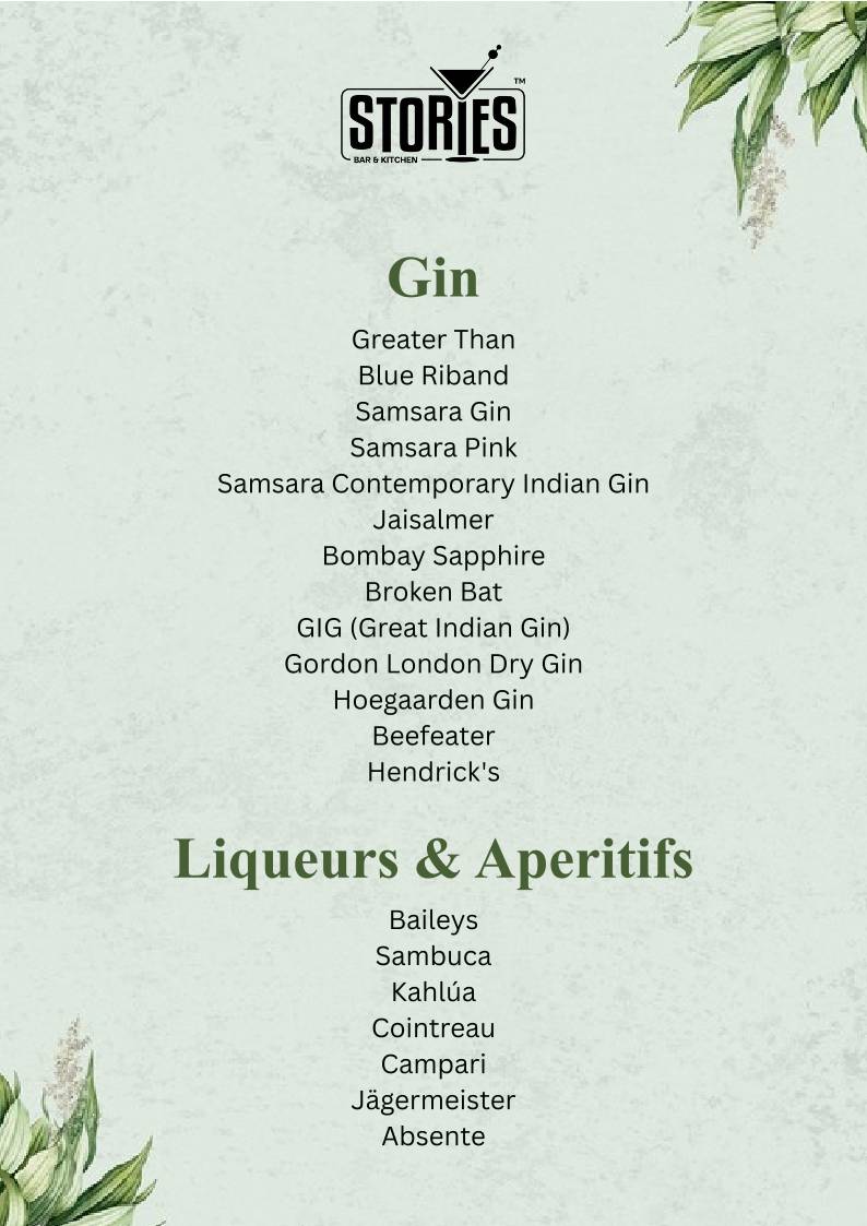 Stories Bar & Kitchen - Rajajinagar menu
