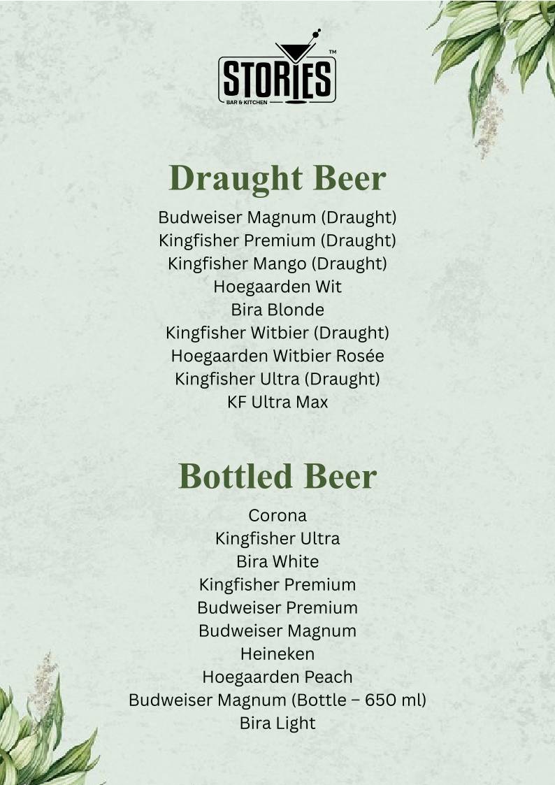 Stories Bar & Kitchen - Rajajinagar menu