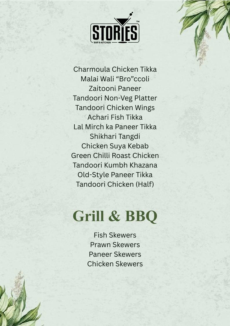 Stories Bar & Kitchen - Rajajinagar menu