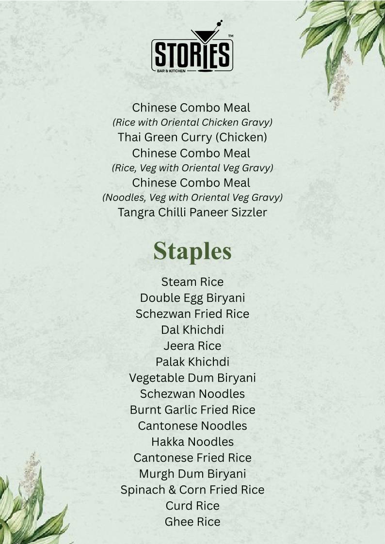 Stories Bar & Kitchen - Rajajinagar menu