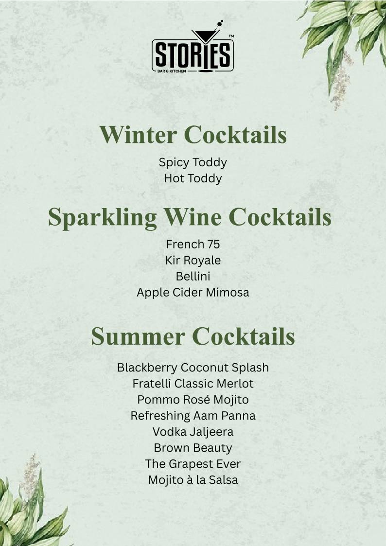 Stories Bar & Kitchen - Rajajinagar menu