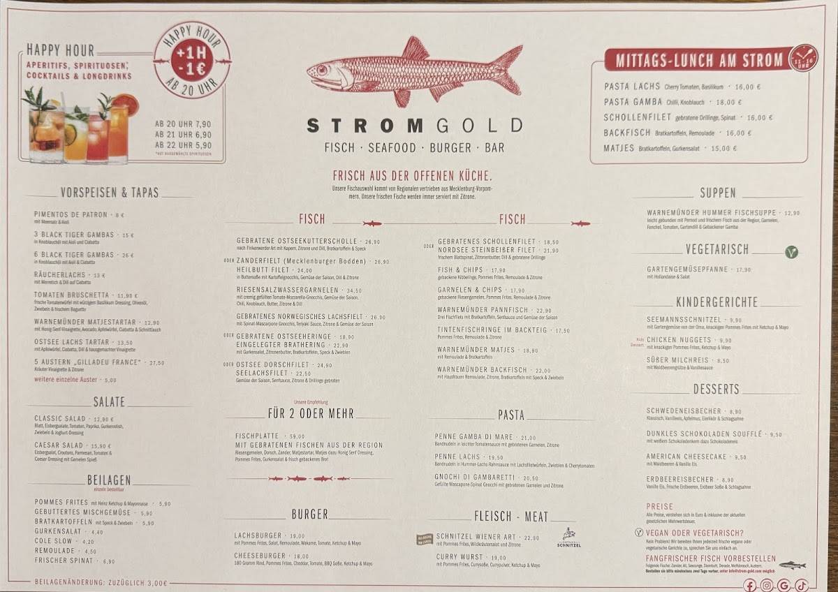 Menu de Stromgold Das Fischrestaurant Warnemünde