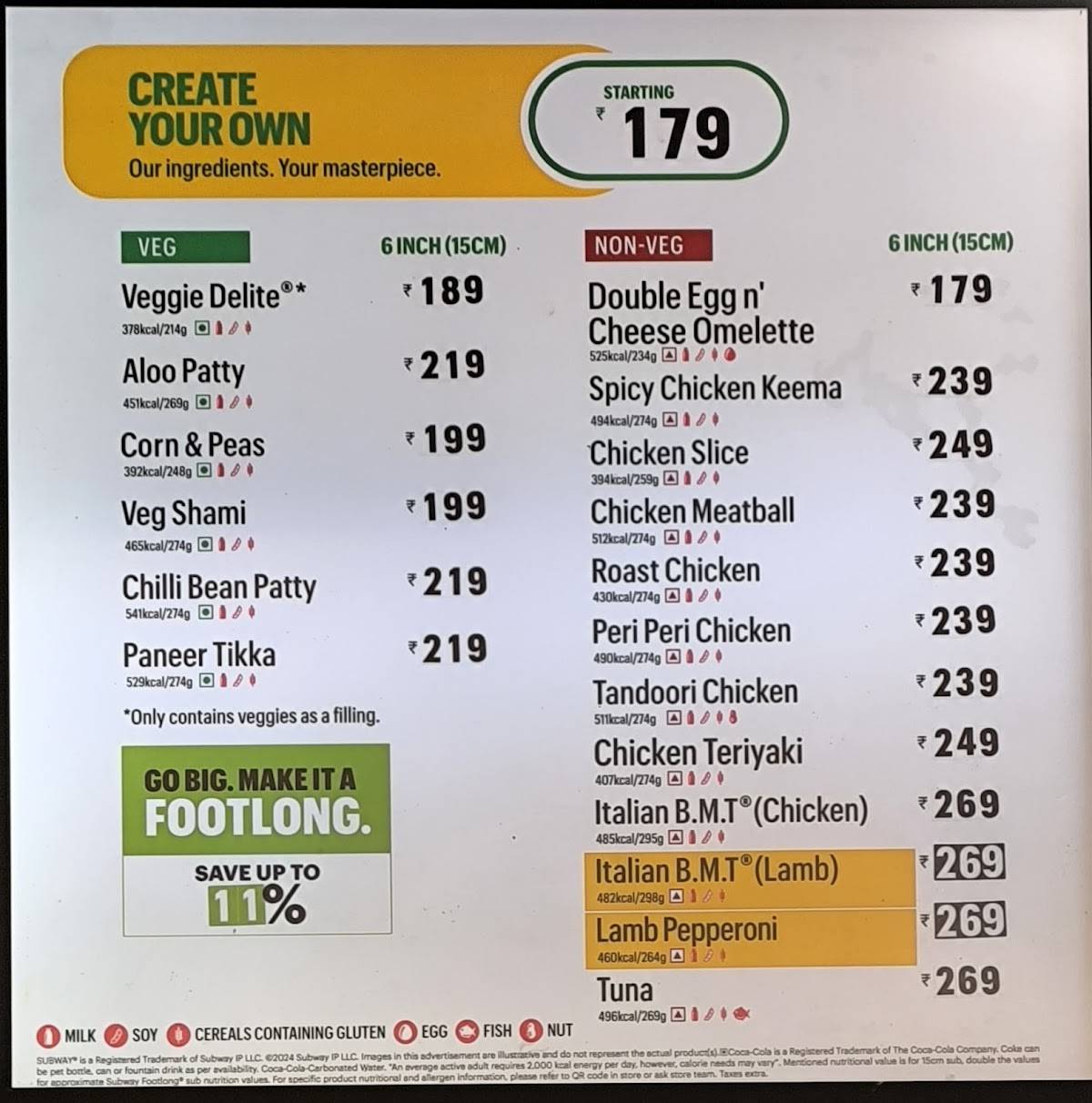 Subway Omaxe Mall menu