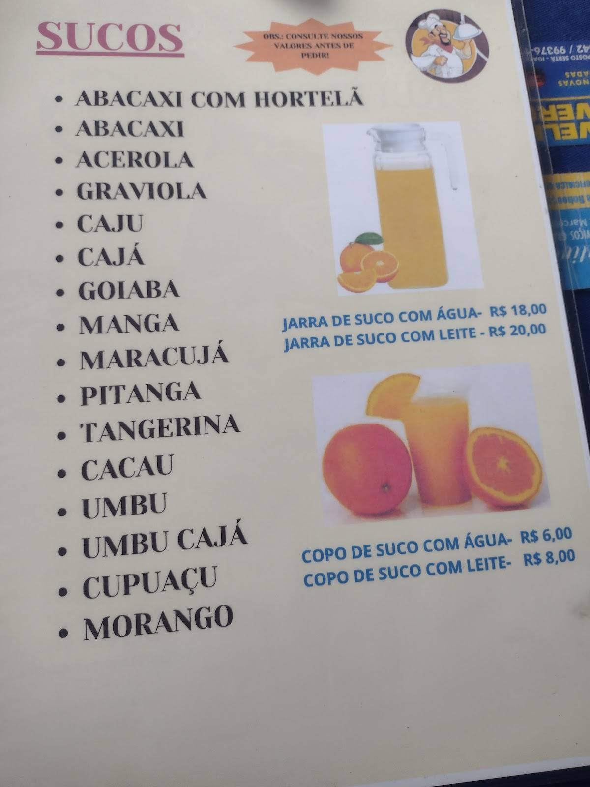 Sueli e Heraldo Refeições cardápio
