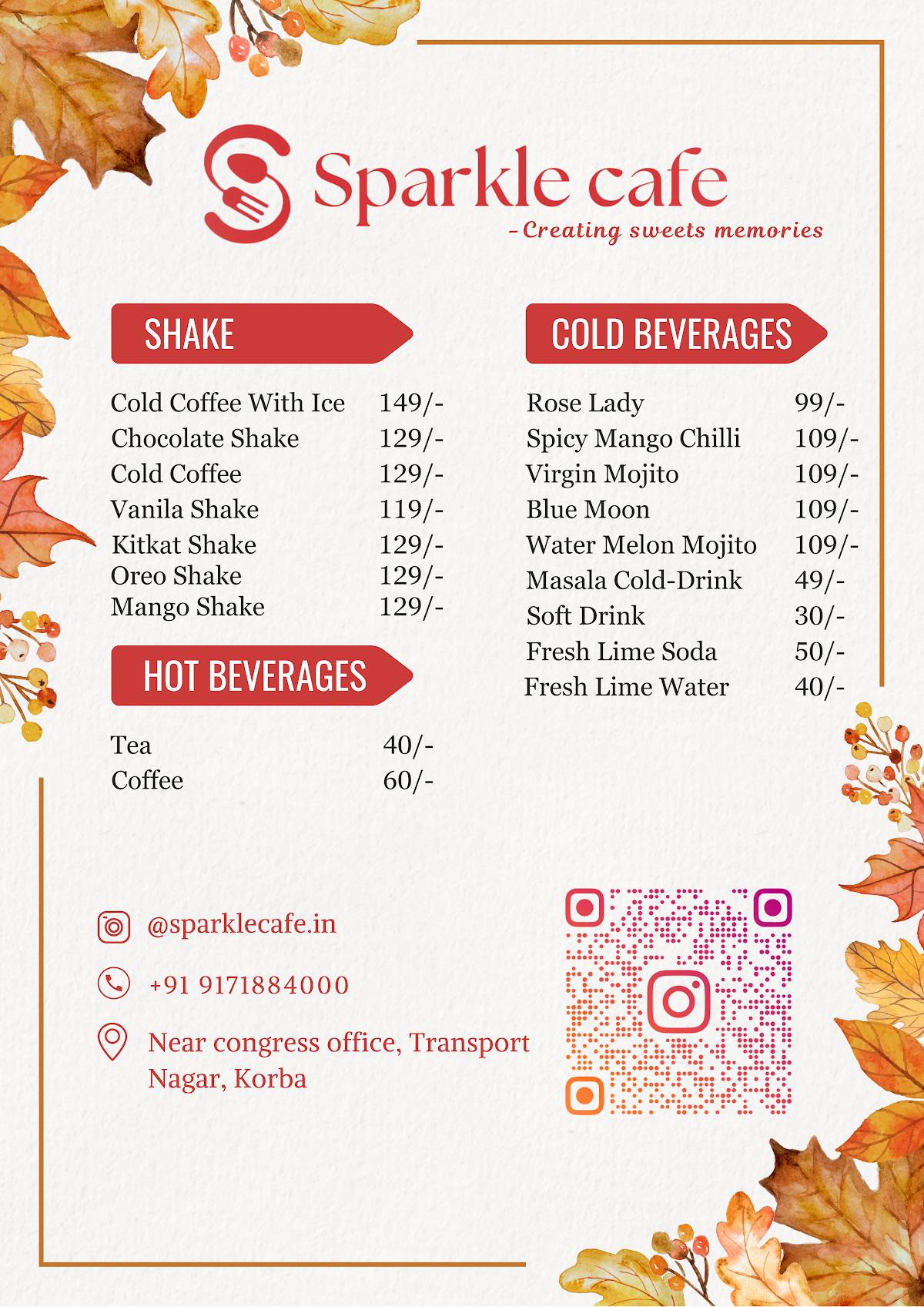 Sugar Crown menu