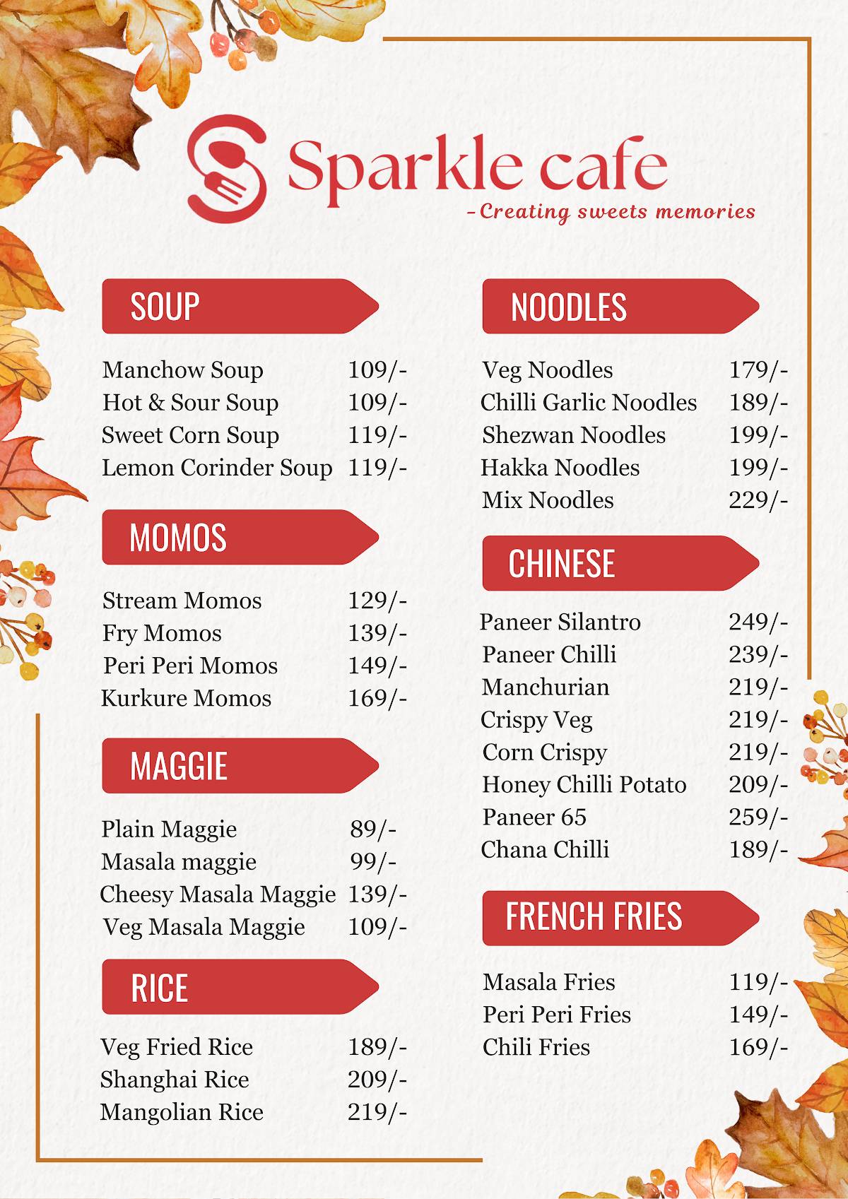 Sugar Crown menu