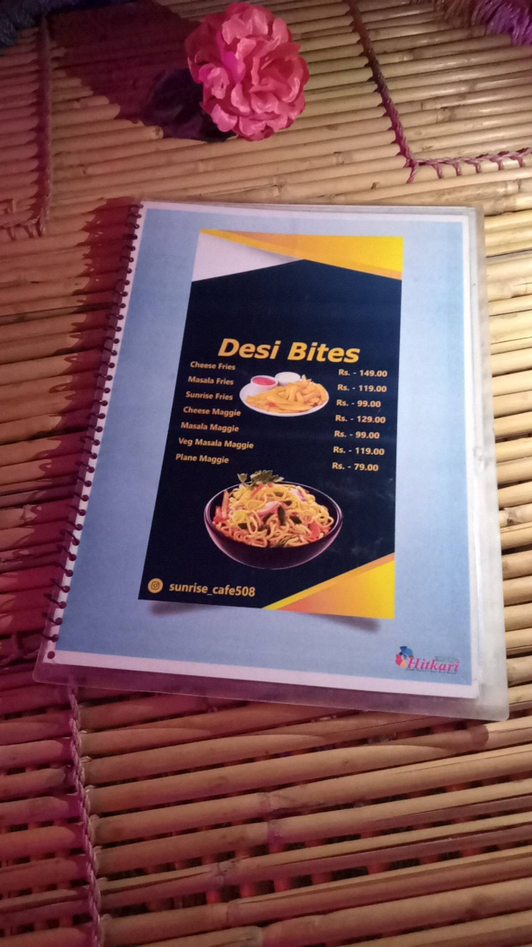 Sunrise cafe menu